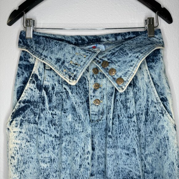 Vintage 80s Landing Gear High Rise Acid Wash Pencil Skirt| Size S/M - Picture 3 of 12